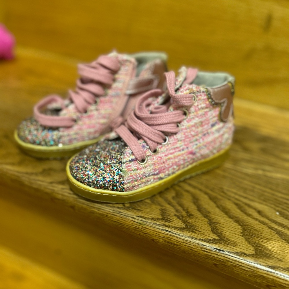 NATURINO PINN | HIGH ZIP GLITTER/SUEDE PINK SNEAKERS